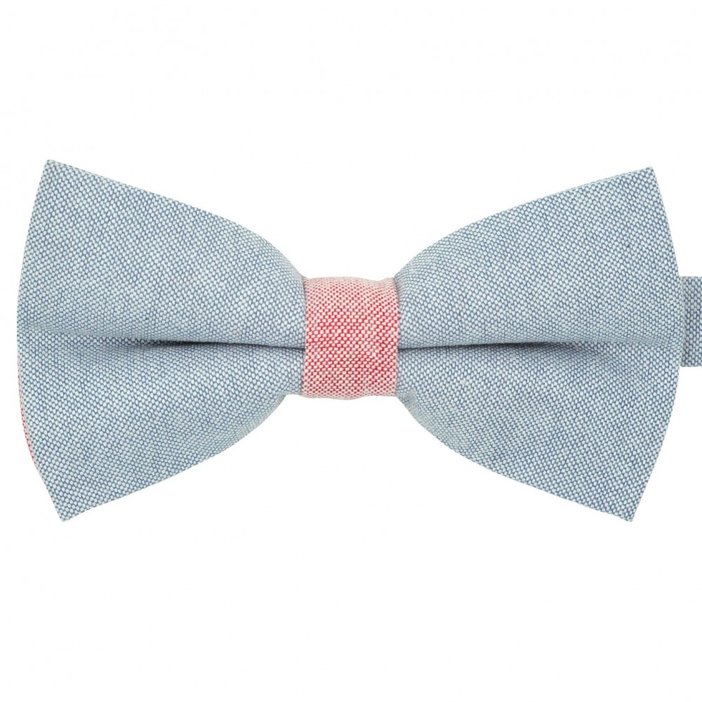 Noeud papillon pastel Bleu ciel et Rouge. En Coton, bicolore