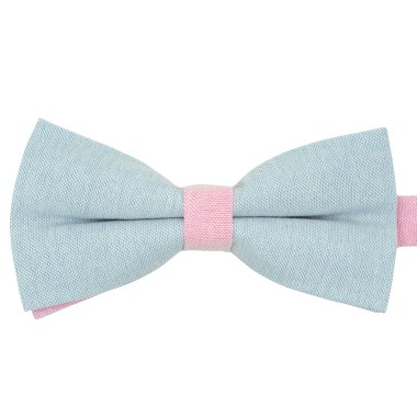 Noeud papillon pastel Bleu ciel et Rose. En Coton, bicolore