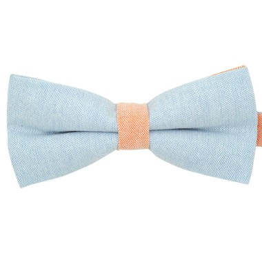 Noeud papillon pastel Bleu ciel et Orange. En Coton, bicolore