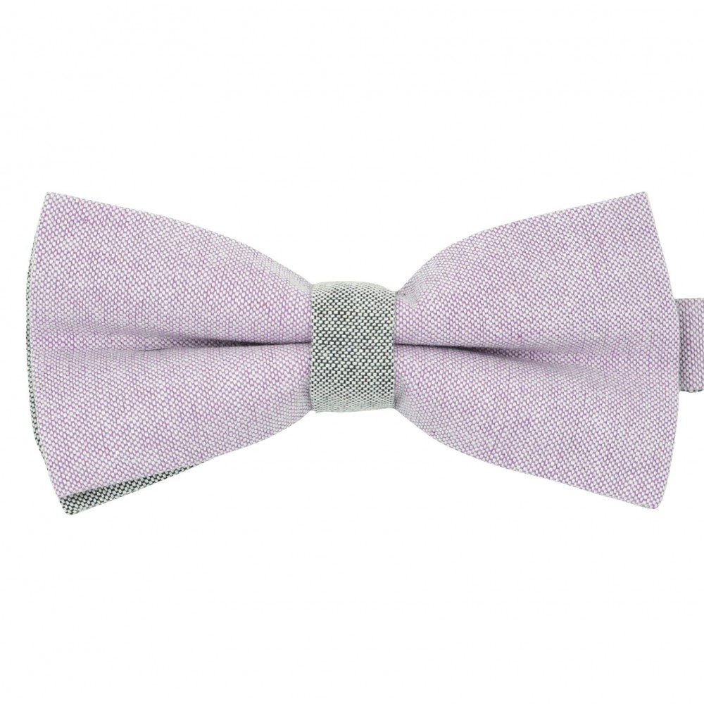 Noeud papillon pastel Parme et Gris. En Coton, bicolore