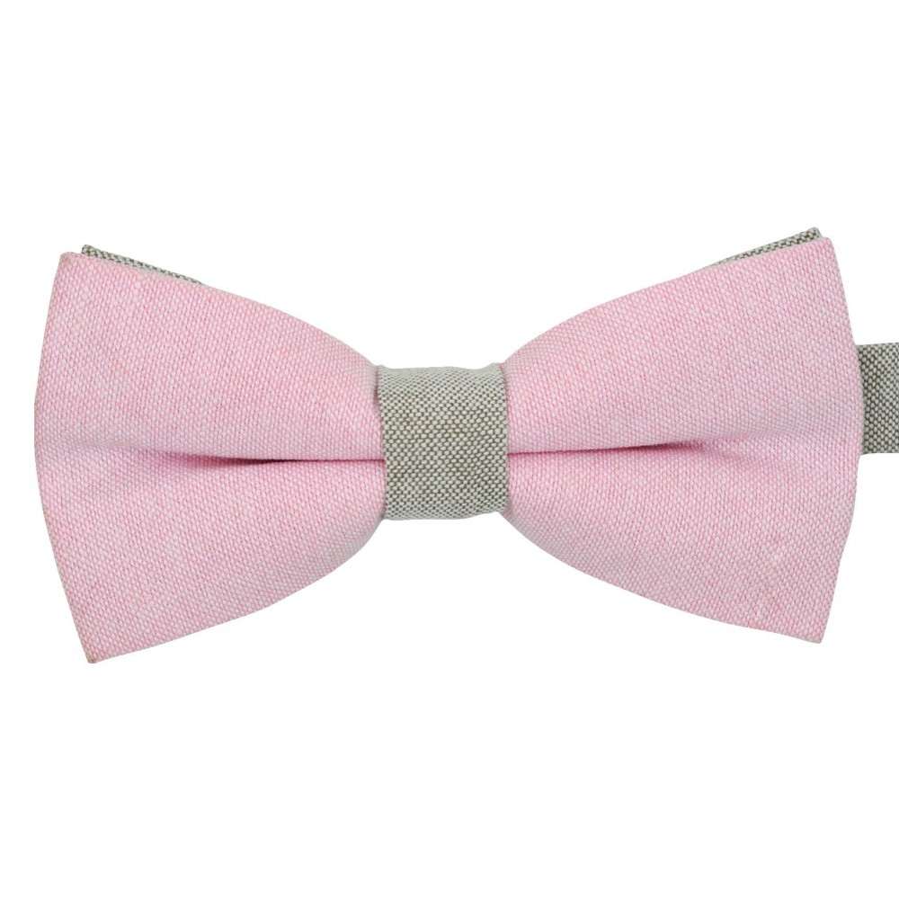 Noeud papillon pastel Rose et Beige. En Coton, bicolore