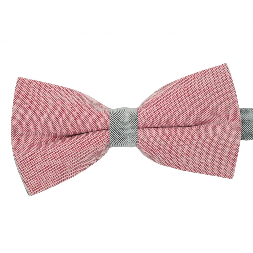 Noeud papillon pastel Rouge et Gris. En Coton, bicolore