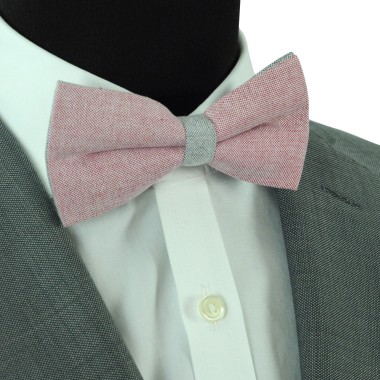 Noeud papillon pastel Rouge et Gris. En Coton, bicolore 2