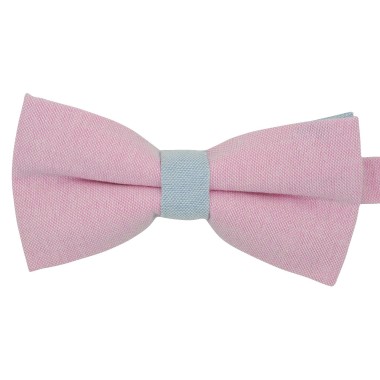 Noeud papillon pastel Rose et Bleu ciel. En Coton, bicolore