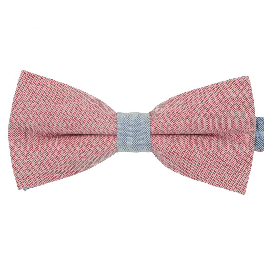 Noeud papillon pastel Rouge et Bleu ciel. En Coton, bicolore