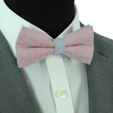 Noeud papillon pastel Rouge et Bleu ciel. En Coton, bicolore 2