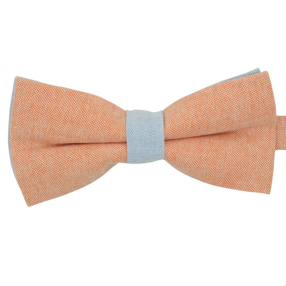 Noeud papillon pastel Orange et Bleu ciel. En Coton, bicolore