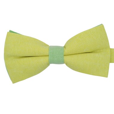 Noeud papillon pastel Jaune et Vert. En Coton, bicolore