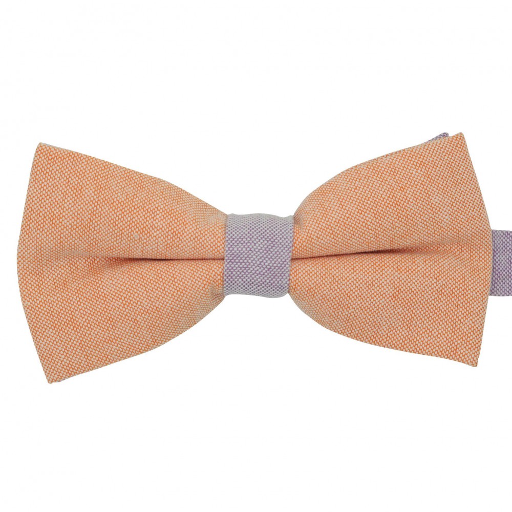 Noeud papillon pastel Orange et Parme. En Coton, bicolore