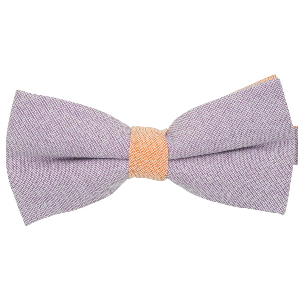 Noeud papillon pastel Parme et Orange. En Coton, bicolore