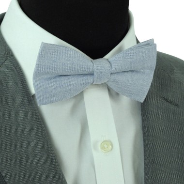 Noeud papillon pastel uni Bleu gris. En Coton 2
