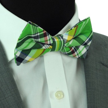 Noeud papillon style Madras Vert. Ruban à revers 2