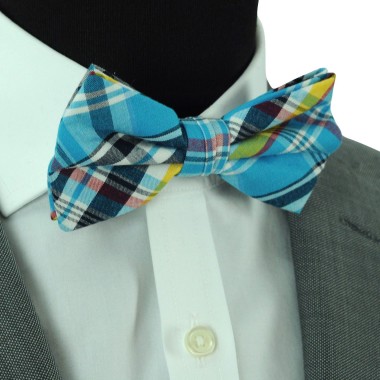Noeud papillon style Madras Turquoise. Ruban à revers 2
