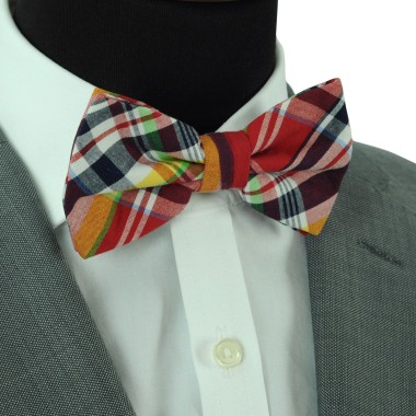 Noeud papillon style Madras Rouge. Ruban à revers 2