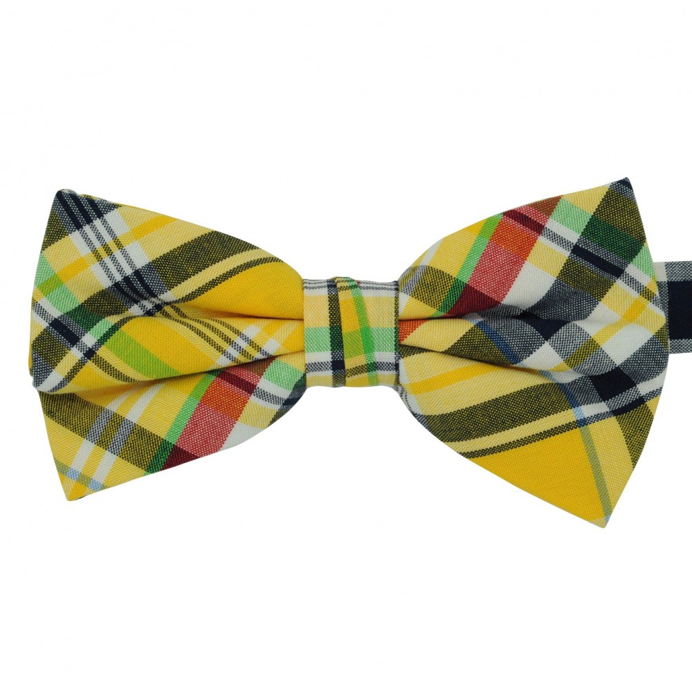 Noeud papillon style Madras Jaune. Ruban à revers