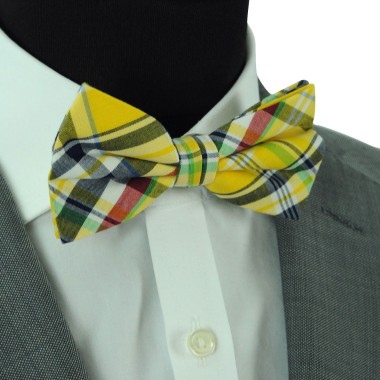 Noeud papillon style Madras Jaune. Ruban à revers 2