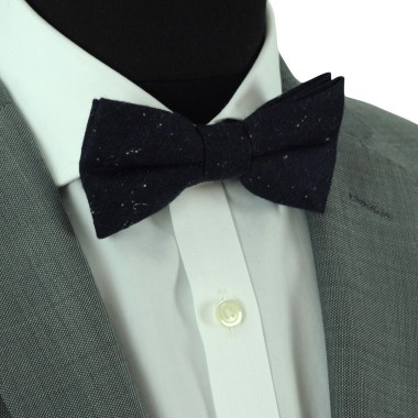 Noeud papillon en Laine Bleu marine moucheté blanc 2