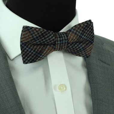 Noeud papillon en Laine Gris, Orange et Bleu en tweed 2