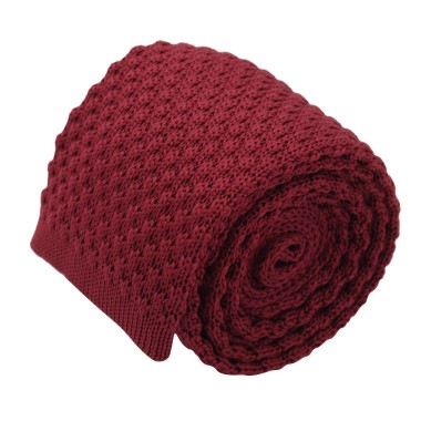 Cravate tricot pour homme. Bordeaux uni. Grosse maille.