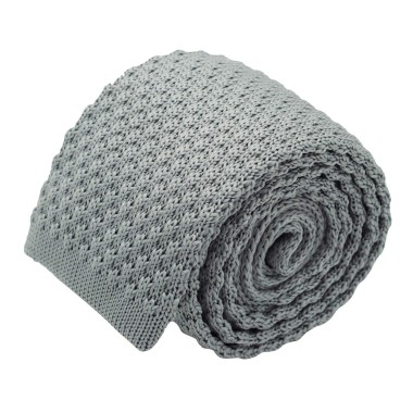 Cravate tricot pour homme. Gris argent. Grosse maille.