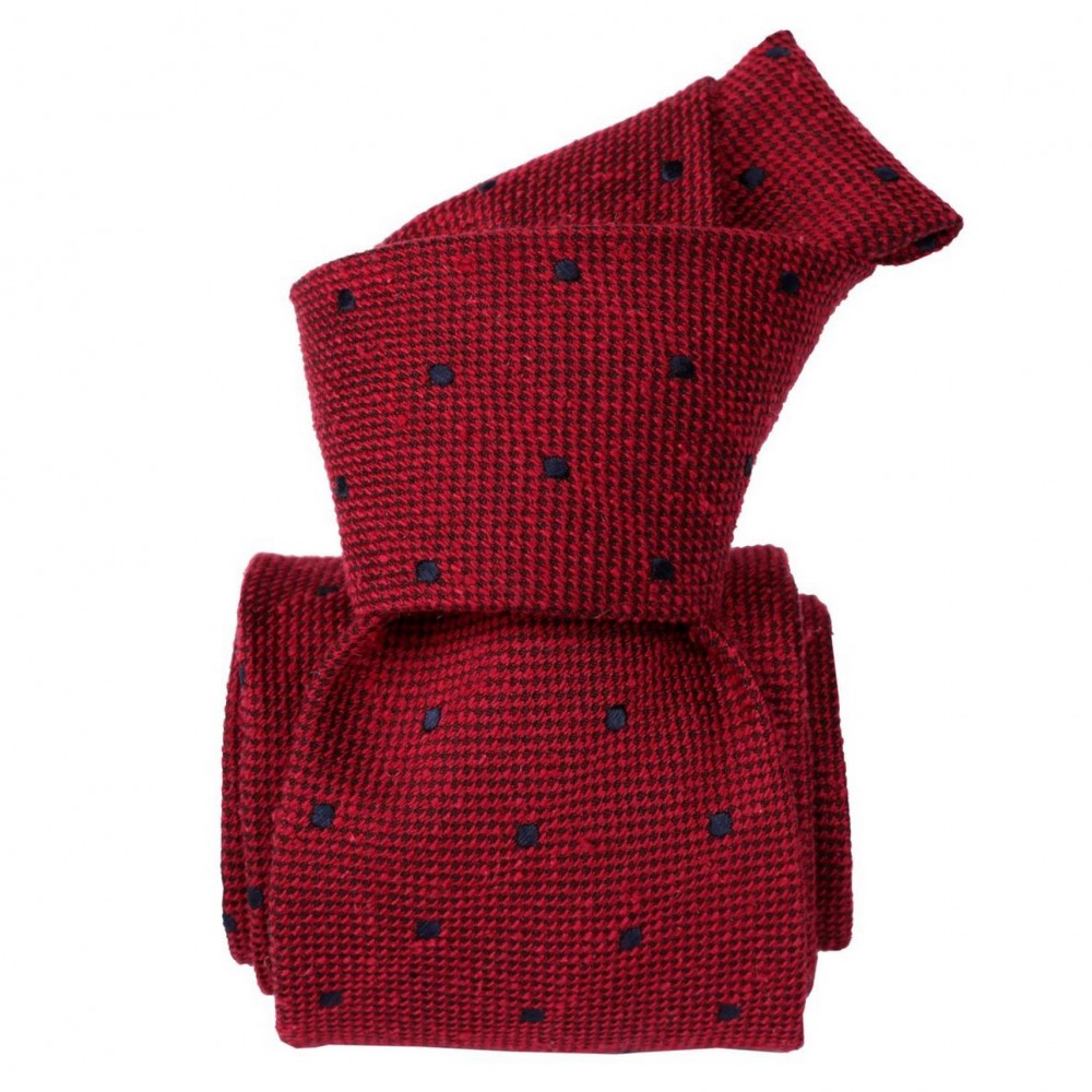 Cravate Classique en Soie Bourette. Rouge à pois