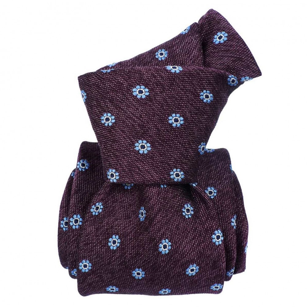 Cravate Classique soie/coton. Aubergine à motif floral