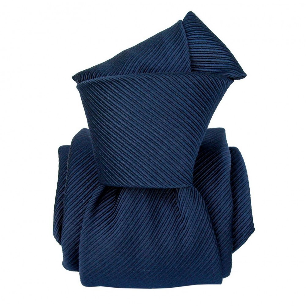 Cravate de Luxe 6-Plis. Bleu Marine, soie Mogador