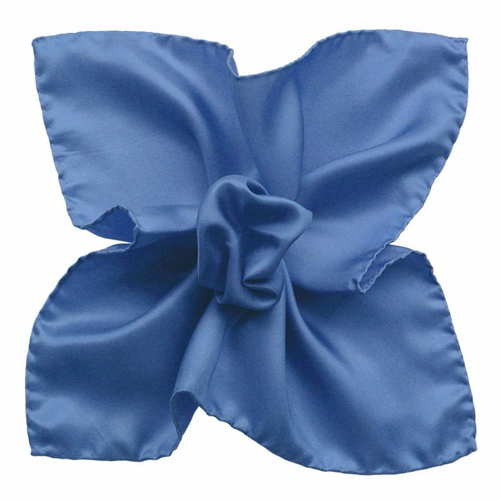 Pochette de costume Bleu uni en Soie Twill