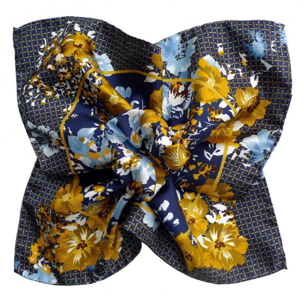 Pochette de costume Marine et Jaune à motifs fleuris