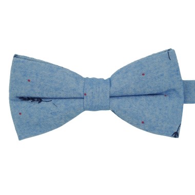 Noeud papillon homme Bleu ciel à motif "Feuille" et pois rouges