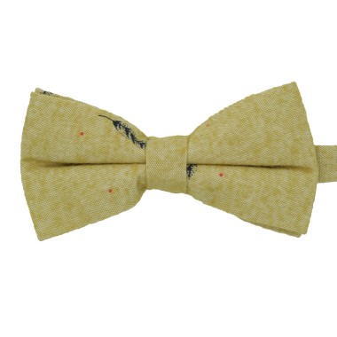 Noeud papillon homme Jaune à motif "Feuille" et pois rouges