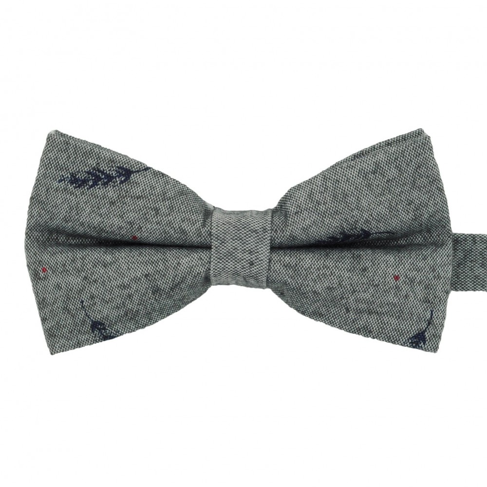 Noeud papillon homme Gris à motif "Feuille" et pois rouges