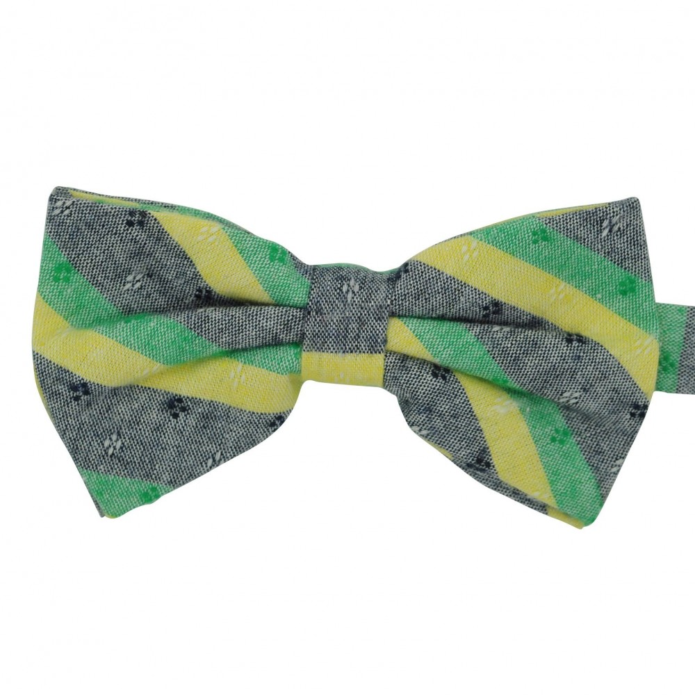 Noeud papillon homme Vert et Jaune à rayures avec motifs en losange