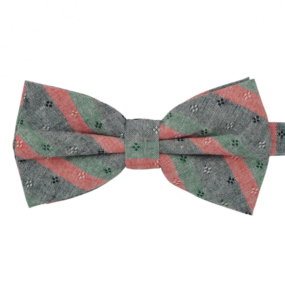 Noeud papillon homme Vert et Rouge à rayures avec motifs en losange