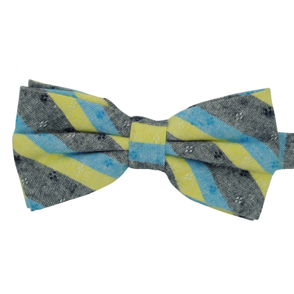 Noeud papillon homme Turquoise et Jaune à rayures avec motifs en losange