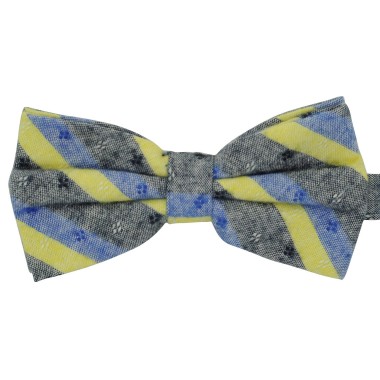 Noeud papillon homme Bleu et Jaune à rayures avec motifs en losange