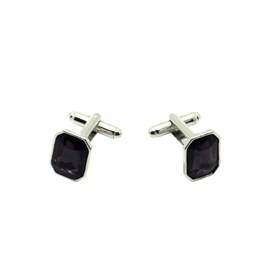 Boutons de manchette pierre violette. Métal. Pour chemise mousquetaire homme.