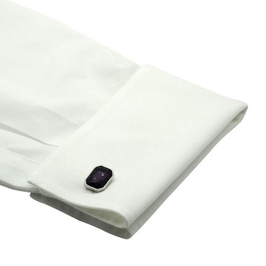 Boutons de manchette pierre violette. Métal. Pour chemise mousquetaire homme.