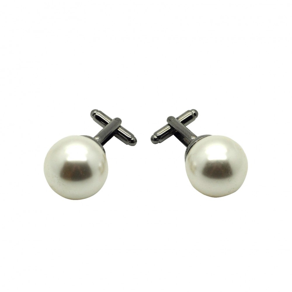 Boutons de manchette grosse perle. Métal. Pour chemise mousquetaire homme.