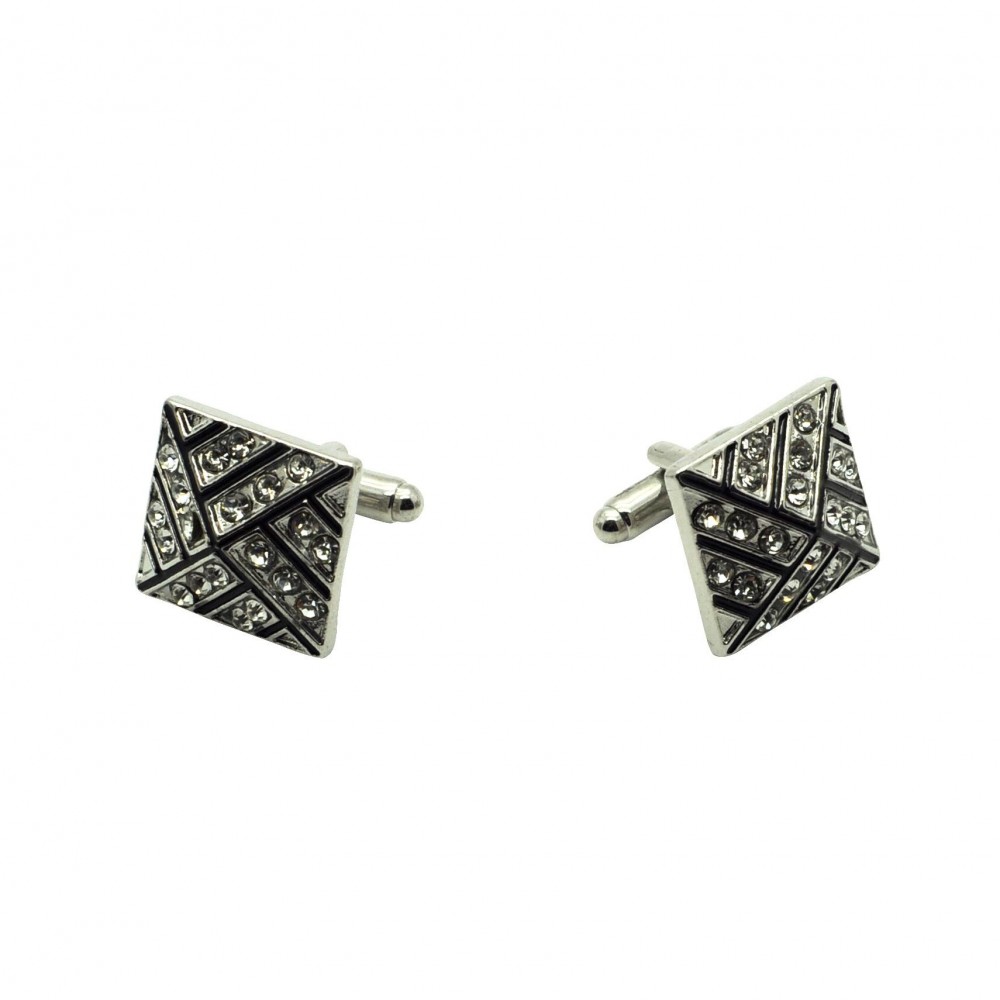 Boutons de manchette pyramidales et strass. Métal. Pour chemise mousquetaire homme.