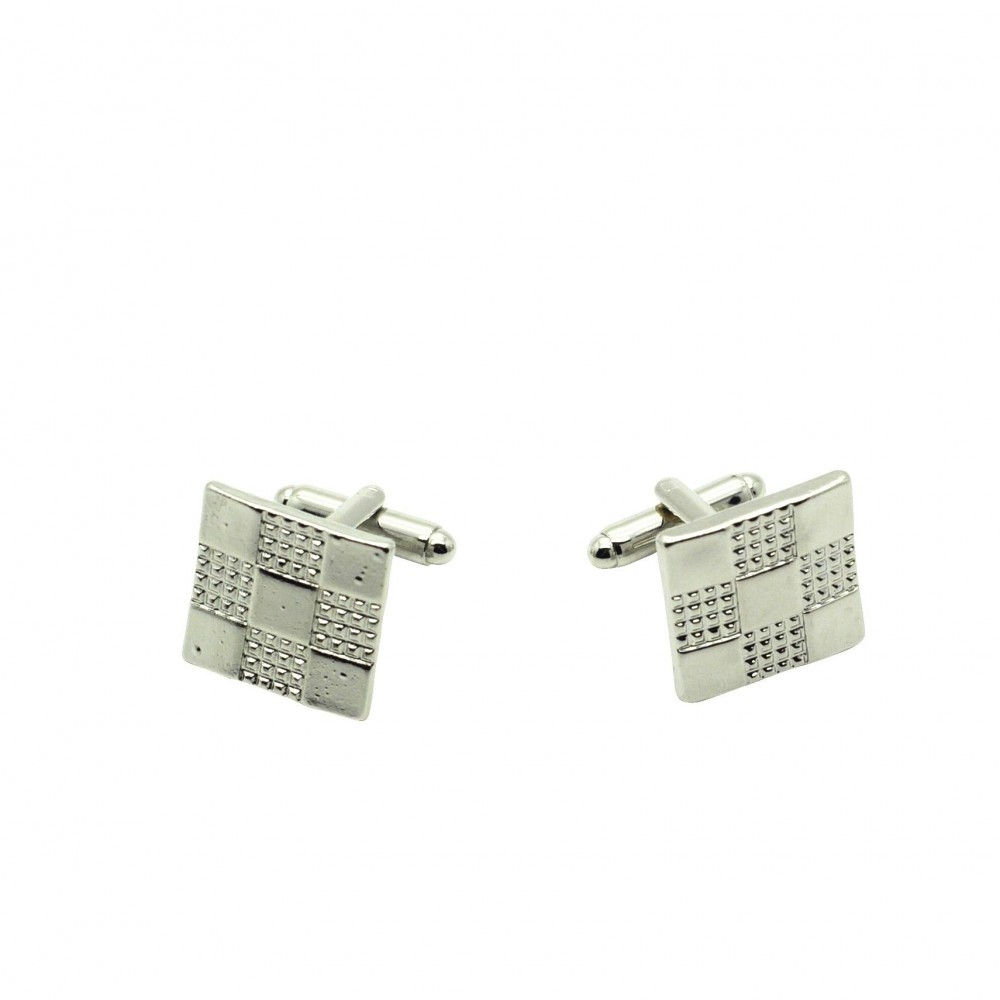 Boutons de manchette à damier uni. Métal. Pour chemise mousquetaire homme.