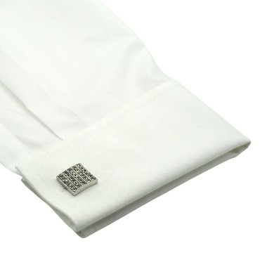 Boutons de manchette carrés à strass. Métal. Pour chemise mousquetaire homme.