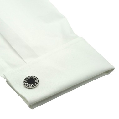 Boutons de manchette ronds noirs avec motifs. Métal. Pour chemise mousquetaire homme.