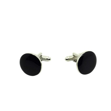 Boutons de manchette ronds noirs. Métal. Pour chemise mousquetaire homme.