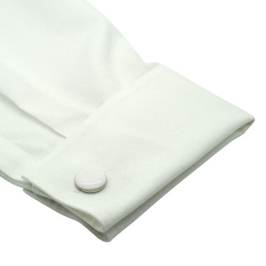 Boutons de manchette ronds blancs. Métal. Pour chemise mousquetaire homme.