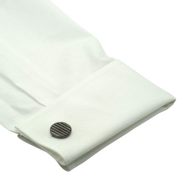 Boutons de manchette ronds striés. Métal. Pour chemise mousquetaire homme.