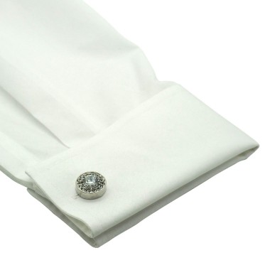 Boutons de manchette ronds à strass. Métal. Pour chemise mousquetaire homme.
