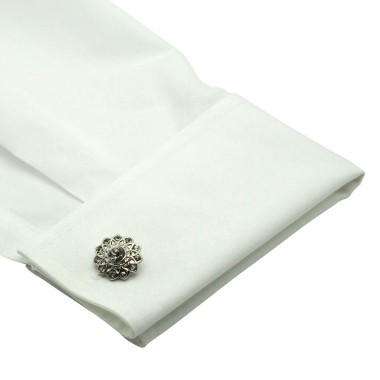 Boutons de manchette fleurs en strass. Métal. Pour chemise mousquetaire homme.