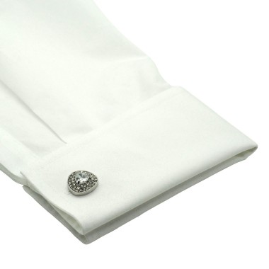 Boutons de manchette triangles arrondis à strass. Métal. Pour chemise mousquetaire homme.