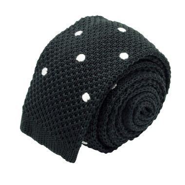 Cravate Tricot Homme. Noir à gros pois blancs